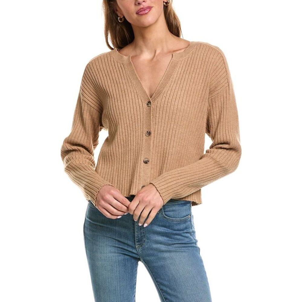 525 America Womens Luxe Cropped Rib Cardigan, Grey
